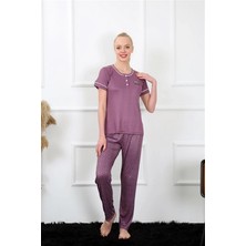 Moda Şahsenem Moda Kadın Mürdüm Kısa Kol Pijama Takım