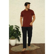 Moda Şahsenem Moda Erkek Bordo V Yaka 3'lü Pijama Takım