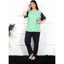 Moda Şahsenem Moda Kadın 5xl-6xl-7xl-8xl Büyük Beden Kısa Kol Pijama Takım Yeşil
