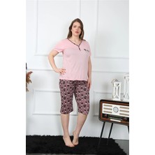 Moda Şahsenem Moda Kadın Büyük Beden Viscon Kapri Pijama Takım Pembe