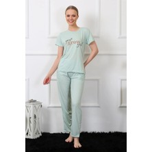 Moda Şahsenem Moda Kadın Kısa Kol Pijama Takım Su Yeşili