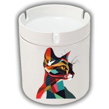 Kokusuz Sigara Küllüğü - Kokusuz Kül Tablası - Doğart Sanat Modern Kedi Baskılı Küllük Kül Tablası