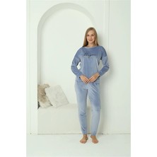 Moda Şahsenem Moda Kadın Kadife Mavi Pijama Takım