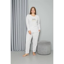 Moda Şahsenem Moda Welsoft Polar Kadın Büyük Beden Pijama Takımı Ekru