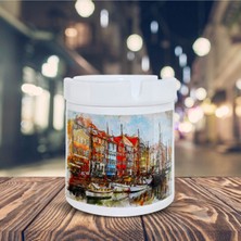 Renkli Sahil Kenarı Evler Baskılı Küllük Kül Tablası 3572256