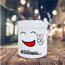 Gülümseyen Yüz Emojisi Baskılı Seramik Küllük Kül TABLASI-302178