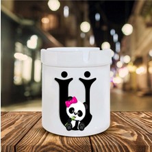Panda Desenli Ü Harfi Baskılı Seramik Şık Küllük