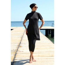 Moda Şahsenem Moda Kısa Kol Siyah Yarım Tesettür Mayo