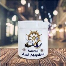 Gemi Dümeni Kaptan Yazılı Kişiye Özel Seramik Küllük Kül Tablası