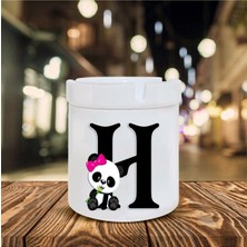 Panda Desenli H Harfi Baskılı Seramik Şık Küllük