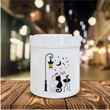 Çift Kedi Baskılı Seramik Şık Küllük