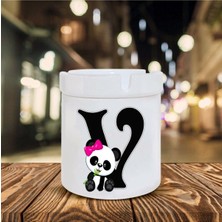 Panda Desenli V Harfi Baskılı Seramik Şık Küllük