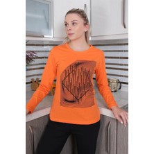 Moda Şahsenem Moda Kadın Uzun Kol Penye Pijama Takım Turuncu