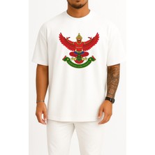 Bahriyeli Collection Oversize Emblem Of Thailand Garuda Symbol Flag Of Thailand Göğüs Tasarımlı Unisex T-Shirt
