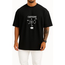 Bahriyeli Collection Oversize Caffeine Kahve Formulü Göğüs Tasarımlı Unisex T-Shirt