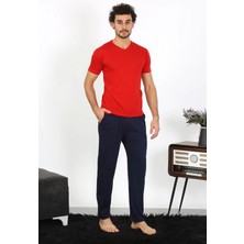 Moda Şahsenem Moda Erkek Penye Kırmızı 3'lü Pijama Takımı