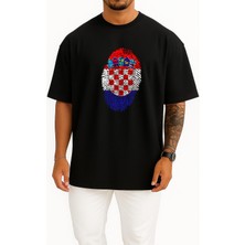Bahriyeli Collection Oversize Hırvatistan Logosu ve Bayrağı Göğüs Tasarımlı Unisex T-Shirt