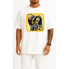 Bahriyeli Collection Oversize 777 Sayılar Graffiti Göğüs Tasarımlı Unisex T-Shirt