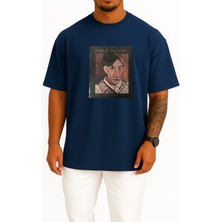 Bahriyeli Collection Oversize Pablo Picasso, Retrospektif Picasso'nun Mavi Dönemi Göğüs Tasarımlı Unisex T-Shirt
