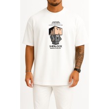 Bahriyeli Collection Oversize Sherlock Holmes Arthur Conan Doyle Illustration Göğüs Tasarımlı Unisex T-Shirt