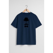 Bahriyeli Collection Oversize Bıyık Silindir Şapka Gözlük Papyon Göğüs Tasarımlı Unisex T-Shirt