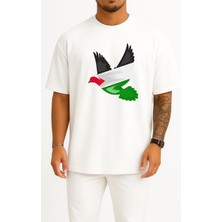 Bahriyeli Collection Oversize Barış Güvercini Filistin Göğüs ve Sırt Tasarımlı Unisex T-Shirt