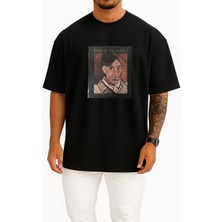 Bahriyeli Collection Oversize Pablo Picasso, Retrospektif Picasso'nun Mavi Dönemi Göğüs Tasarımlı Unisex T-Shirt