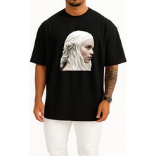 Bahriyeli Collection Oversize Game Of Thrones Daenerys Targaryen Sansa Stark Göğüs Tasarımlı Unisex T-Shirt