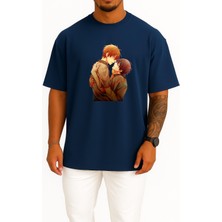 Bahriyeli Collection Oversize Haruka Nanase Fan Fiction Kiss Love Yaoi Göğüs Tasarımlı Unisex T-Shirt