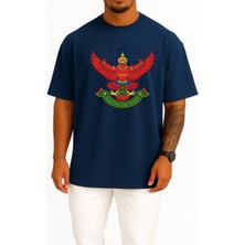 Bahriyeli Collection Oversize Emblem Of Thailand Garuda Symbol Flag Of Thailand Göğüs Tasarımlı Unisex T-Shirt