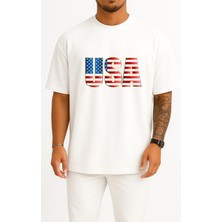 Bahriyeli Collection Oversize United States Of America - Amerika Birleşik Devletleri Göğüs Tasarımlı Unisex T-Shirt