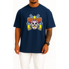 Bahriyeli Collection Oversize Mexican Cuisine Calavera Sticker Skull Decal Göğüs Tasarımlı Unisex T-Shirt