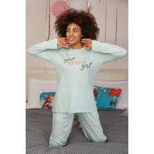 Moda Şahsenem Moda Kadın Penye Uzun Kol Pijama Takım Su Yeşili