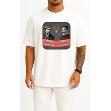 Bahriyeli Collection Oversize Nikola Tesla Thomas Edison War Of The Currents Göğüs Tasarımlı Unisex T-Shirt