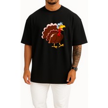 Bahriyeli Collection Oversize Thanksgiving Horoz Göğüs Tasarımlı Unisex T-Shirt