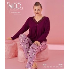 Umestyle Mor/lila Viskon Dantel Detaylı Uzun Kol Büyük Beden Pijama Takım