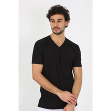 Moda Şahsenem Moda Erkek V Yaka Siyah Penye Atlet