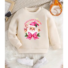 Punix Kids Punıx Kıds Meryy Christmas Serisi Yuvarlak Yaka Noel Baba Baskılı %100 Pamuk Kız Çocuk Sweatshırt
