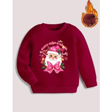 Punix Kids Punıx Kıds Meryy Christmas Serisi Yuvarlak Yaka Noel Baba Baskılı %100 Pamuk Kız Çocuk Sweatshırt