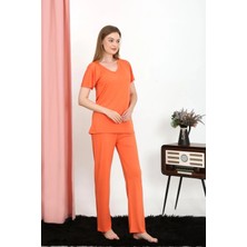 Moda Şahsenem Moda Kadın Kısa Kol Pamuk Penye Pijama Takım Turuncu