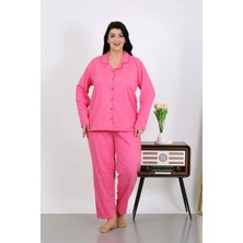 Moda Şahsenem Moda Kadın Büyük Beden Pamuklu Cepli Düğmeli Pembe Pijama Takım