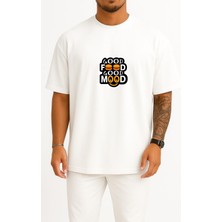 Bahriyeli Collection Oversize Good Food Good Mood Göğüs Tasarımlı Unisex T-Shirt