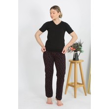 Moda Şahsenem Moda Kadın Kısa Kol Pamuk Penye Pijama Takım Siyah