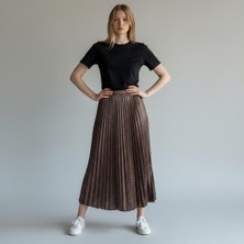 Eren Style Deri Görünümlü Taş Detaylı Pileli Pamuklu Dokuma Viskon 4 Mevsim Etek(95 Cm)-(38-50)