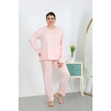 Moda Şahsenem Moda Kadın Büyük Beden Uzun Kol Penye Pijama Takımı Pembe