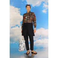 Moda Şahsenem Moda Kadın Pantolonlu Desenli Tam Tesettür Mayo Lacivert