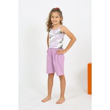 Moda Şahsenem Moda Kız Çocuk Ip Askılı Şortlu Penye Lila Pijama Takım
