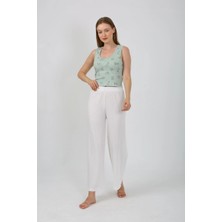 Moda Şahsenem Moda Kadın Kalın Askılı Body Bol Paça Pantolon 2`li Takım Beyaz