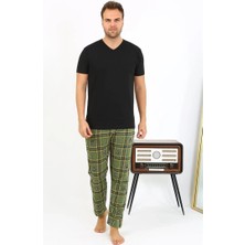 Moda Şahsenem Moda Erkek Ekoseli Desen Penye Tek Alt Pijama Haki