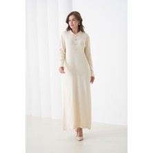 Mamayaga Kadın Uzun Kol Gömlek Yaka Triko Önden Düğmeli Triko Spor Şık Elbise